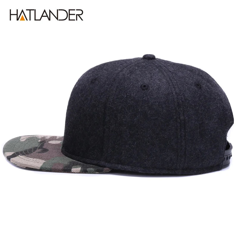 High Quality Wool Snapback Caps Plain Camouflage Baseball Cap and Hat Men Women Winter Hat Flat Brim Blank Hip Hop Cap