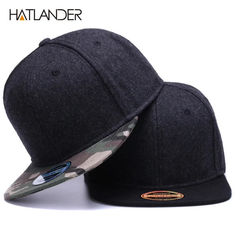 High Quality Wool Snapback Caps Plain Camouflage Baseball Cap and Hat Men Women Winter Hat Flat Brim Blank Hip Hop Cap
