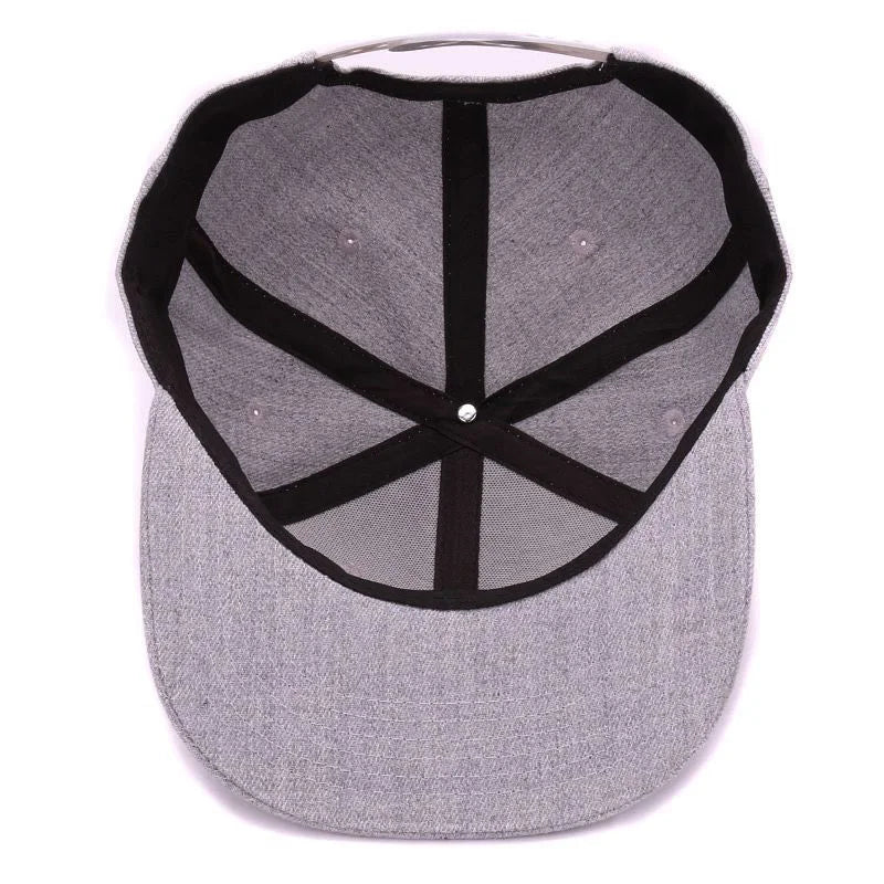High Quality Grey Wool Snapback 3D Pierced Embroidery Hip Hop Cap Flat Bill Baseball Cap for Men and Women
