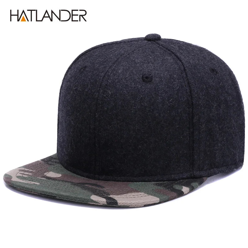 High Quality Wool Snapback Caps Plain Camouflage Baseball Cap and Hat Men Women Winter Hat Flat Brim Blank Hip Hop Cap