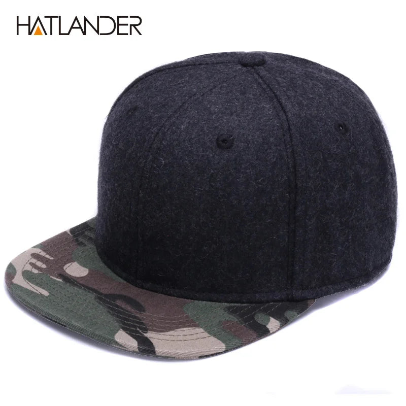High Quality Wool Snapback Caps Plain Camouflage Baseball Cap and Hat Men Women Winter Hat Flat Brim Blank Hip Hop Cap