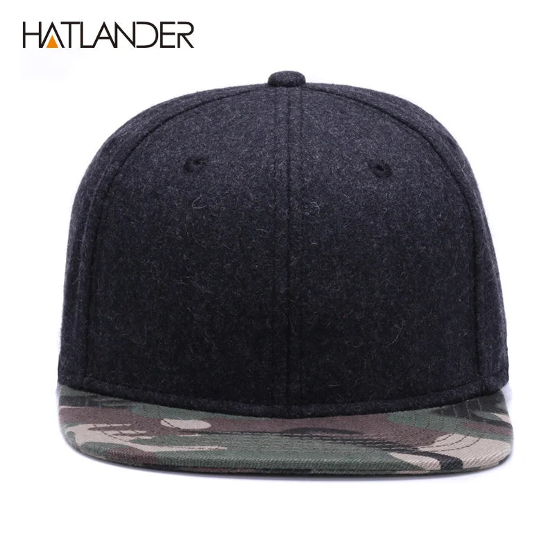 High Quality Wool Snapback Caps Plain Camouflage Baseball Cap and Hat Men Women Winter Hat Flat Brim Blank Hip Hop Cap